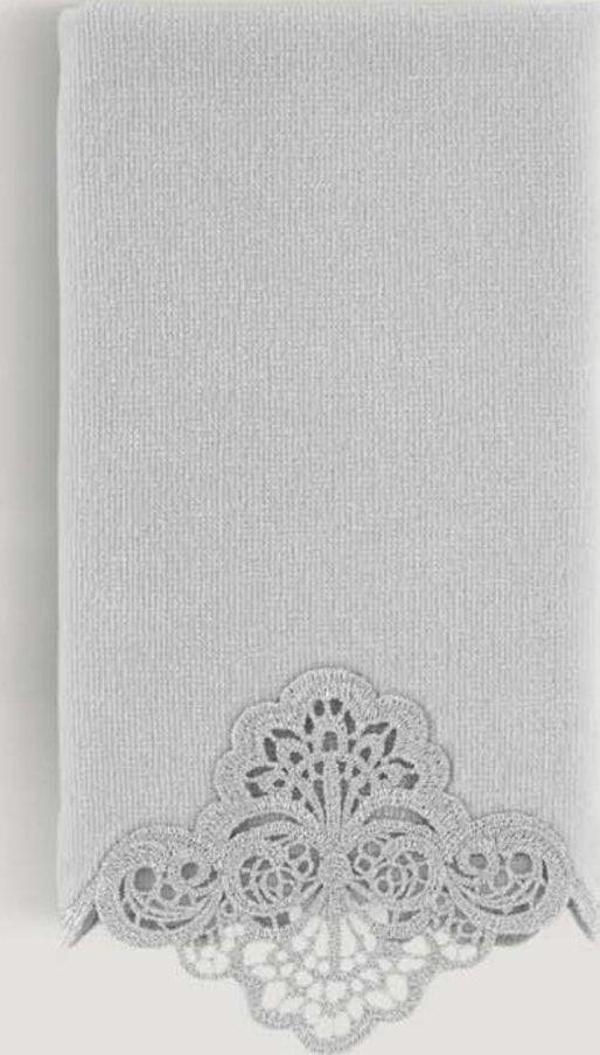 Arliva Home Sedef Kadife Nakışlı Çeyiz Havlusu Gri 30X50 - Image 1
