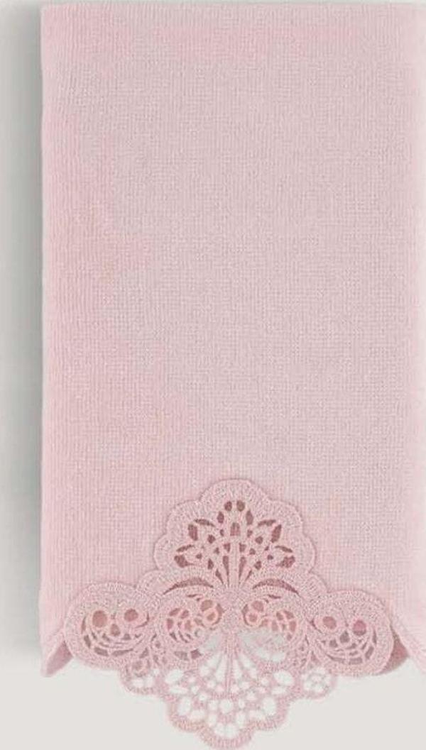 Arliva Home Sedef Kadıfe Nakıslı Çeyız Havlusu Pudra 30X50 - Image 1