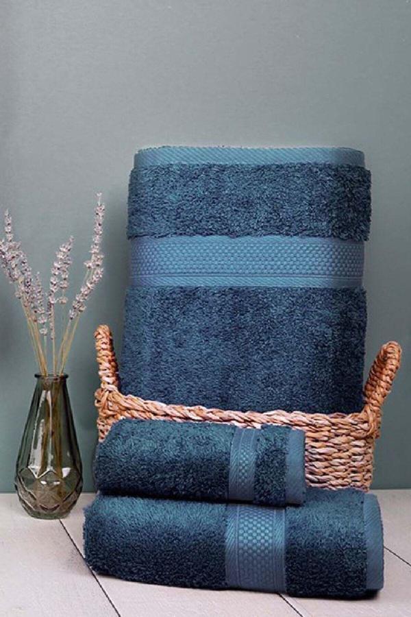Arliva Home Terra Bukle Bordürlü 2Lı Set Lacıvert 33X33 - Image 1