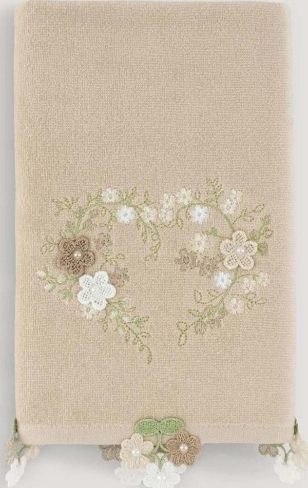 Arliva Home Yasemın Kadıfe Nakıslı Çeyız Havlusu Bej 30X50 - Image 1