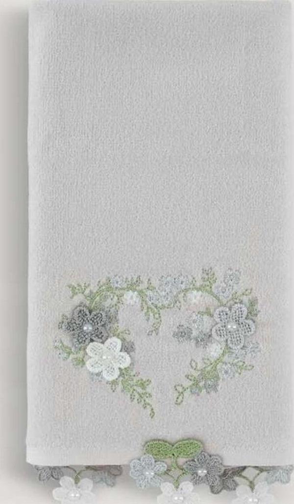 Arliva Home Yasemin Kadıfe Nakışlı Çeyiz Havlusu Gri 50X85 - Image 1