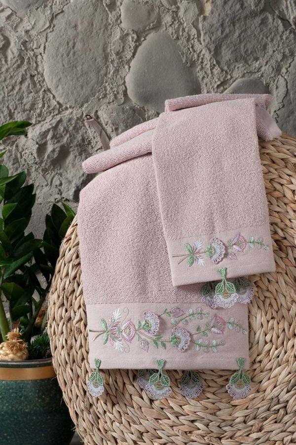 Arliva Home Yıldız Nakıslı 2Lı Havlu Setı Gül Kurusu 30X50 50X80 - Image 1