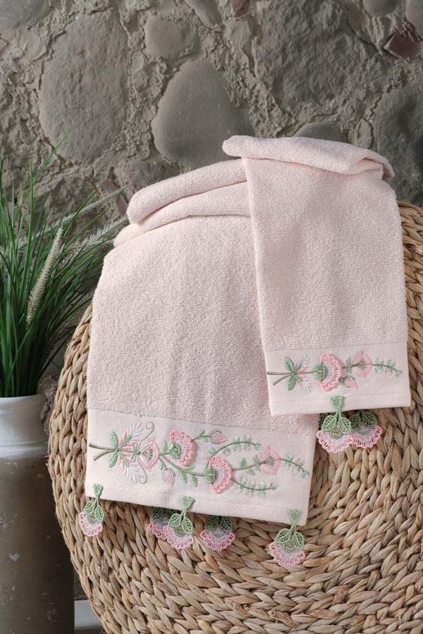 Arliva Home Yıldız Nakıslı 2Lı Havlu Setı Pudra 30X50 50X80 - Image 1