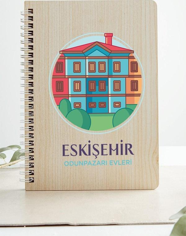 Eskişehir Odunpazarı Evleri Şehir Tasarım Ahşap Kapaklı Defter Kraft Kağıt Özel Tasarım Hediye - Image 1