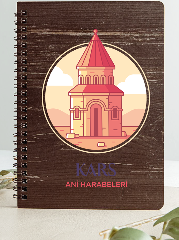 Kars Ani Harabeleri Şehir Tasarım Ahşap Kapaklı Defter Kraft Kağıt Özel Tasarım Hediye - Image 1
