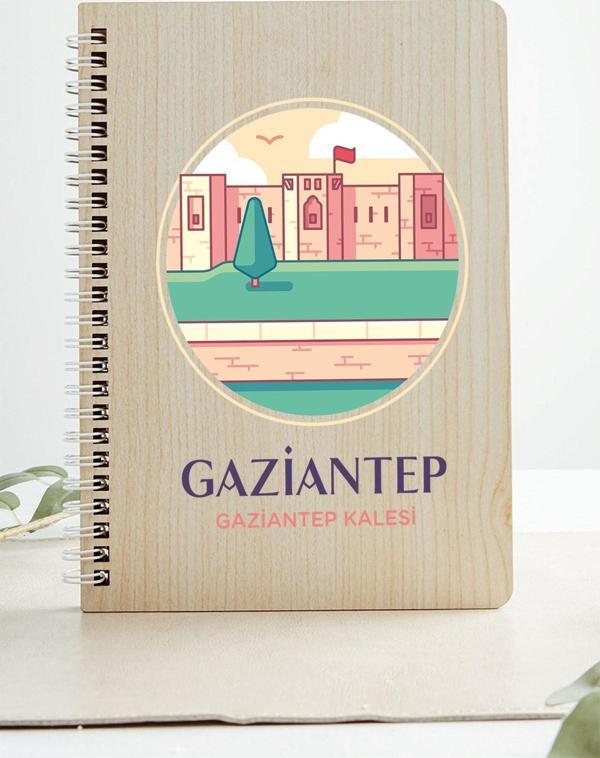 SARTDFTRGGK Gaziantep Gaziantep Kalesi Şehir Tasarım Ahşap Kapaklı Defter Kraft Kağıt Özel Tasarım Hediye - Image 1