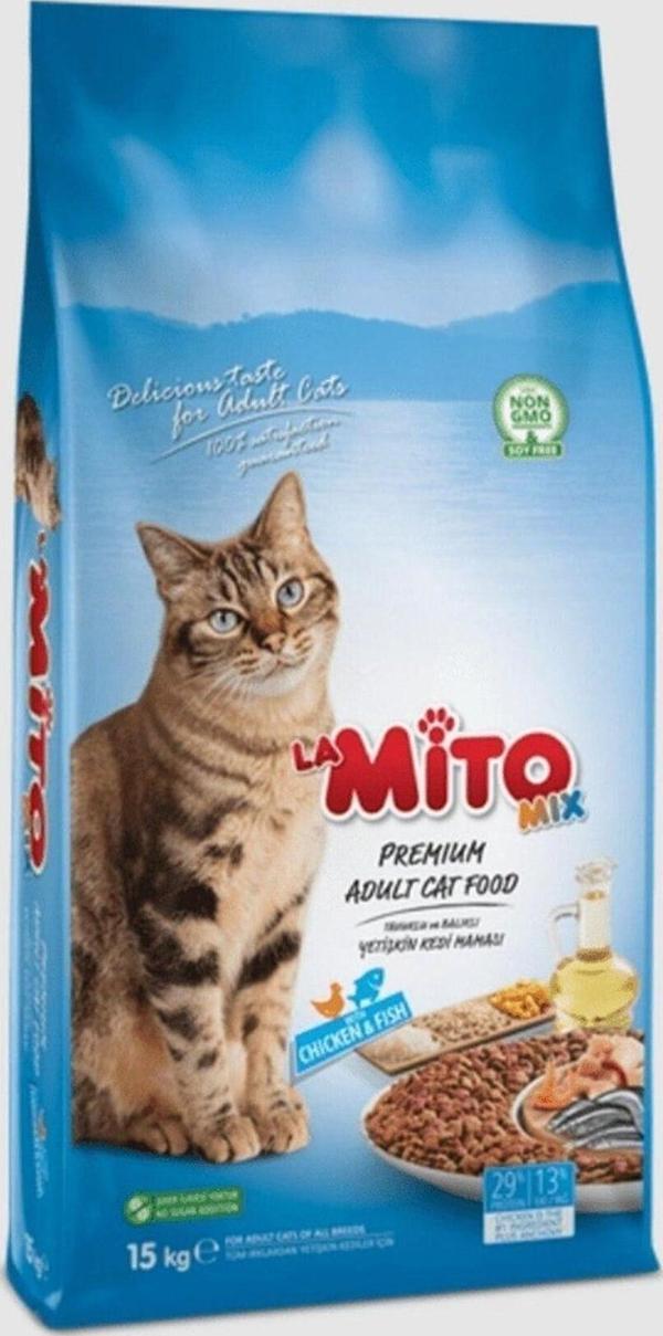 Mito La Mix Adult Cat 15 Kg  Tavuklu Ve Balıklı Renkli Taneli Yetişkin Kedi Maması - Image 1