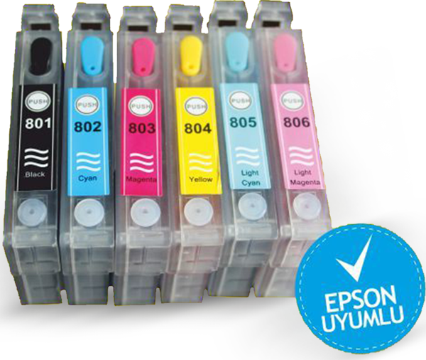 BK EPSON T0801-T0806 Kolay Dolan Kartuşlar (DOLU) Claria MÜREKKEPLİ - P50/ PX650/ PX660/ PX700/ PX720/ - Image 1