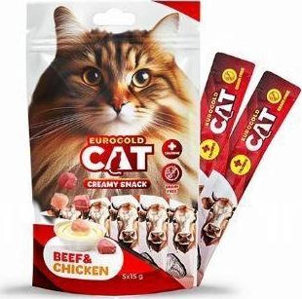 EuroGold Cat Sıvı Kedi Ödülü Dana - Tavuk Etli 5x15Gr - Image 1