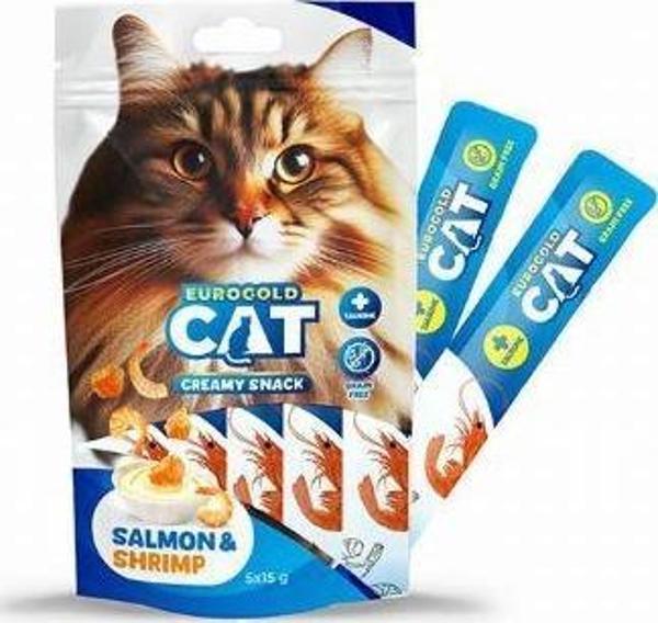 EuroGold Cat Sıvı Kedi Ödülü Somon - Karides 5x15Gr - Image 1
