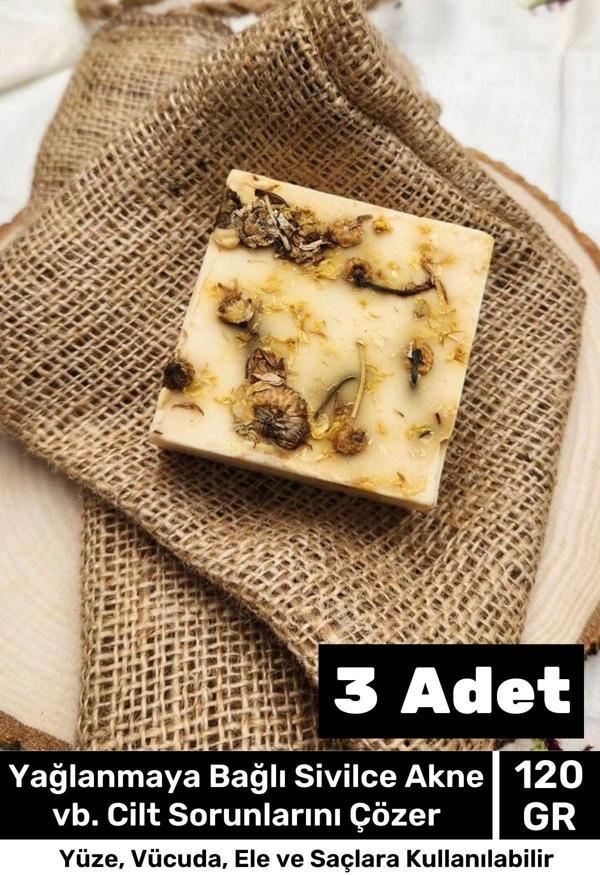 Lüks %100 Doğal Güzel Kokulu El Yüz Saç Vücut Cilt Orijinal Bitkisel Papatya Sabunu 120G - 3 Adet - Image 1