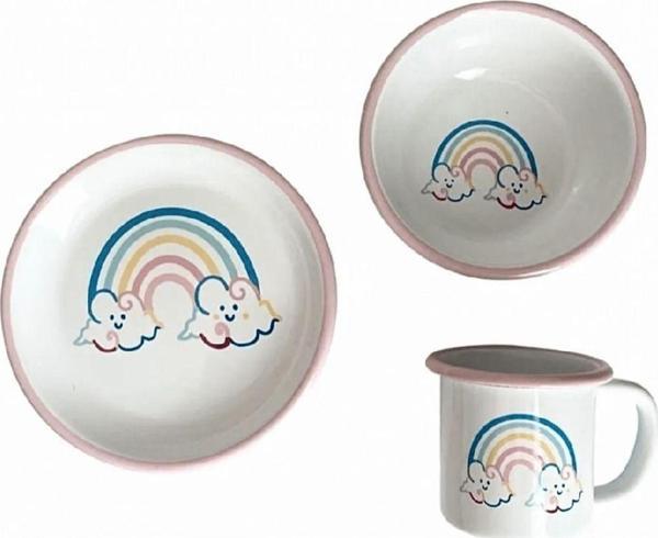 Bidoluraf Rainbow Bebek/Çocuk Emaye Kırılmaz Yemek Mama Seti 3 Parça (Tabak - Kase - Kupa) - Image 1