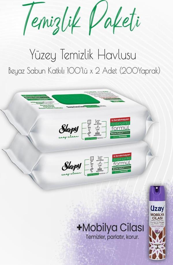 Düvenci Temizlik Paketi 7 (Beyaz Sabun Temizlik Havlusu 200 Yaprak ve Mobilya Cilası) - Image 1