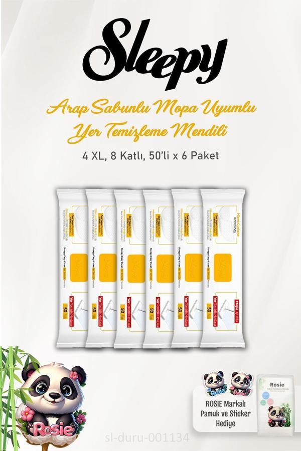 Sleepy 6'lı Arap Sabunu Katkılı Mopa Uyumlu 4 XLarge Yer Temizlik Havlusu 50 Yaprak ve ROSIE Pamuk - Image 1