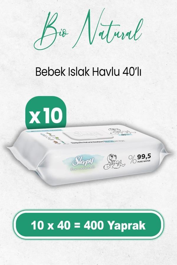 Sleepy Bio Natural Yenidoğan Islak Havlu 40 x 10 Adet (400 Yaprak) - Image 1