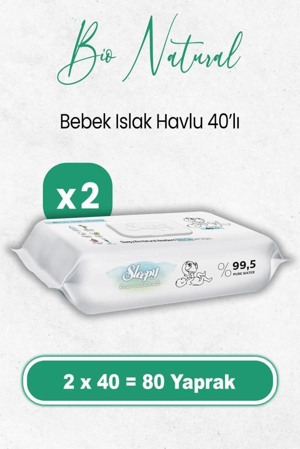 Sleepy Bio Natural Yenidoğan Islak Havlu 40 x 2 Adet (80 Yaprak) - Image 1