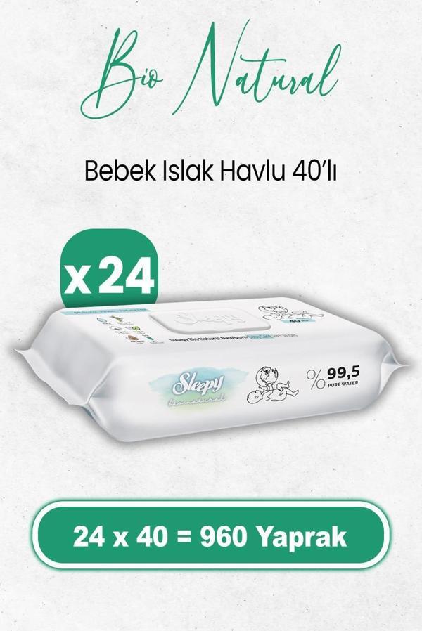 Sleepy Bio Natural Yenidoğan Islak Havlu 40 x 24 Adet (960 Yaprak) - Image 1