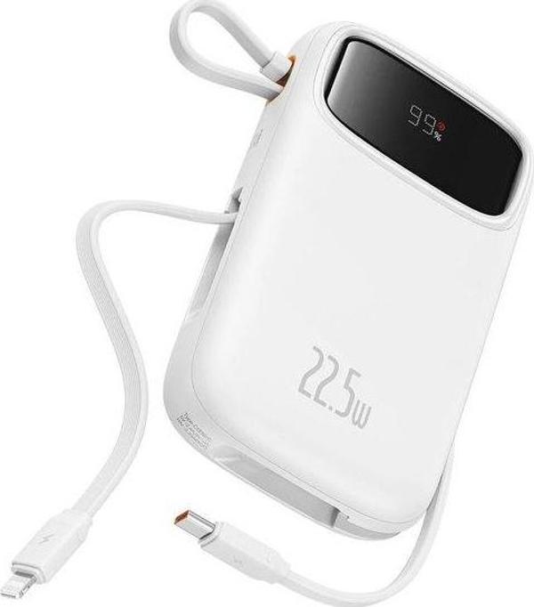 Baseus Q Pow 2 Dijital Ekranlı 22.5W 10.000 mAh Dual Kablolu Powerbank Beyaz - Image 1