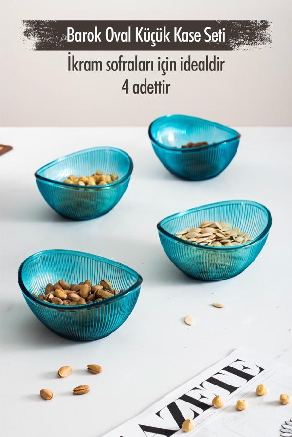 Akrilik Barok Aquamarin Oval 4'lü Küçük Kase Seti & Çerezlik & Sunumluk & İkramlık (Cam Değildir) - Image 1