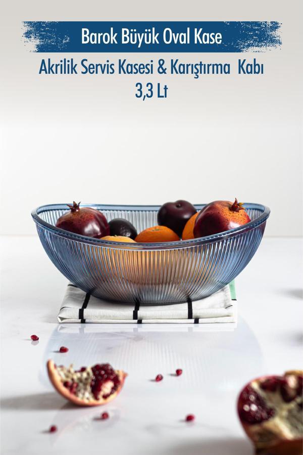 Akrilik Barok Lacivert Büyük Oval Meyve & Salata Kasesi & Karıştırma Kabı / 3,3 Lt  (CAM DEĞİLDİR) - Image 1