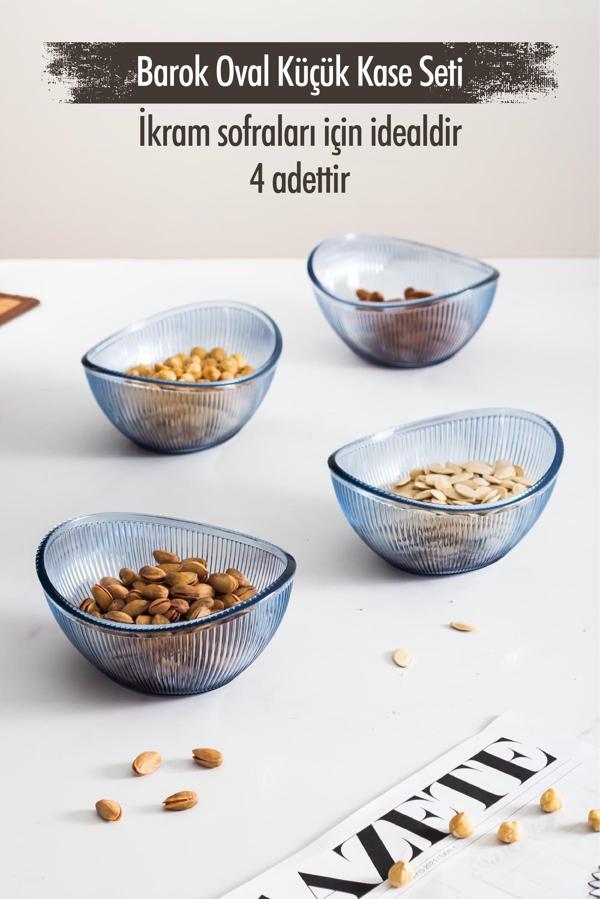 Akrilik Barok Lacivert Oval 4'lü Küçük Kase Seti & Çerezlik & Sunumluk & İkramlık (Cam Değildir) - Image 1