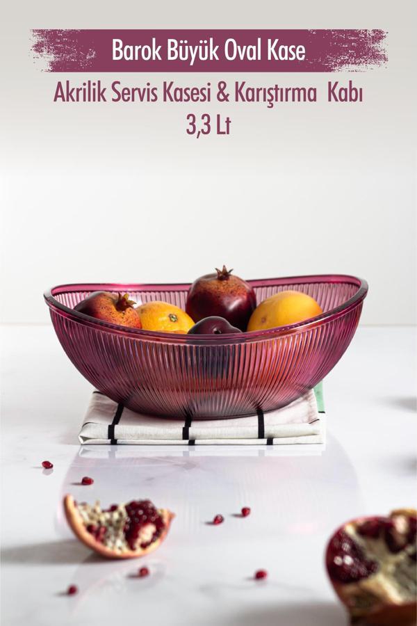Akrilik Barok Mürdüm Büyük Oval Meyve & Salata Kasesi & Karıştırma Kabı / 3,3 Lt  (CAM DEĞİLDİR) - Image 1