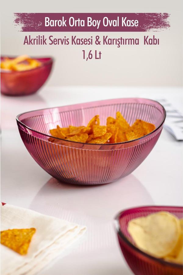 Akrilik Barok Mürdüm Orta Boy Oval Meyve & Salata Kasesi & Karıştırma Kabı / 1,6 Lt  (CAM DEĞİLDİR) - Image 1