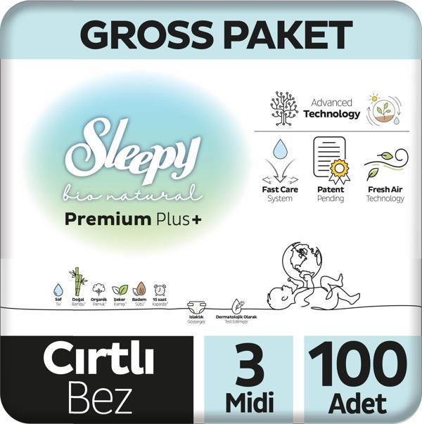 Sleepy Bio Natural Premium Plus Gross Paket Bebek Bezi 3 Numara Midi 100 Adet - Image 1