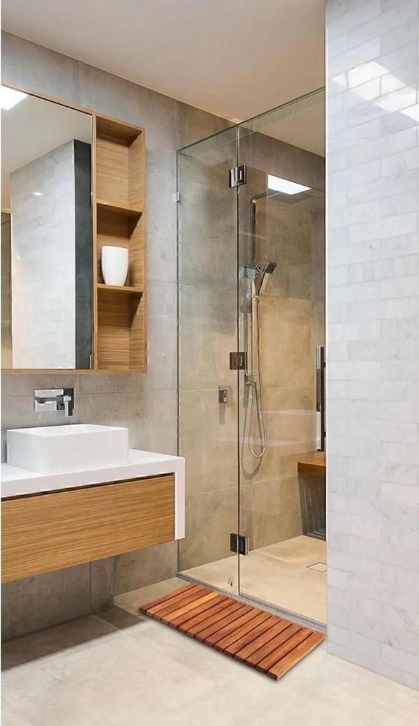 Ahşap Paspas Banyo Paspası Duşakabin Lavabo Kapı Önü Paspas 68x40 cm Büyük Boy - Image 1