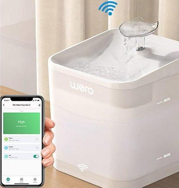 Wero Akıllı Kedi Köpek Su Şelalesi -WIFI - UV- 2.2 LT Otomatik Su Temizleme - Image 1