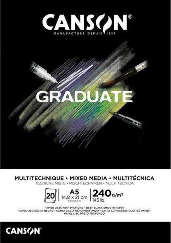 Canson Graduate Siyah Defter 20 Sayfa A5 240G  31250P019 - Image 1