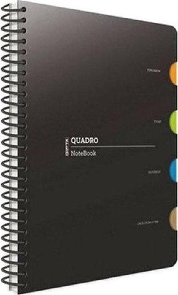 Gıpta Quadro A4 150 Yaprak Kareli 4 Seperatörlü Spiralli Plastik Kapaklı Defter - Image 1