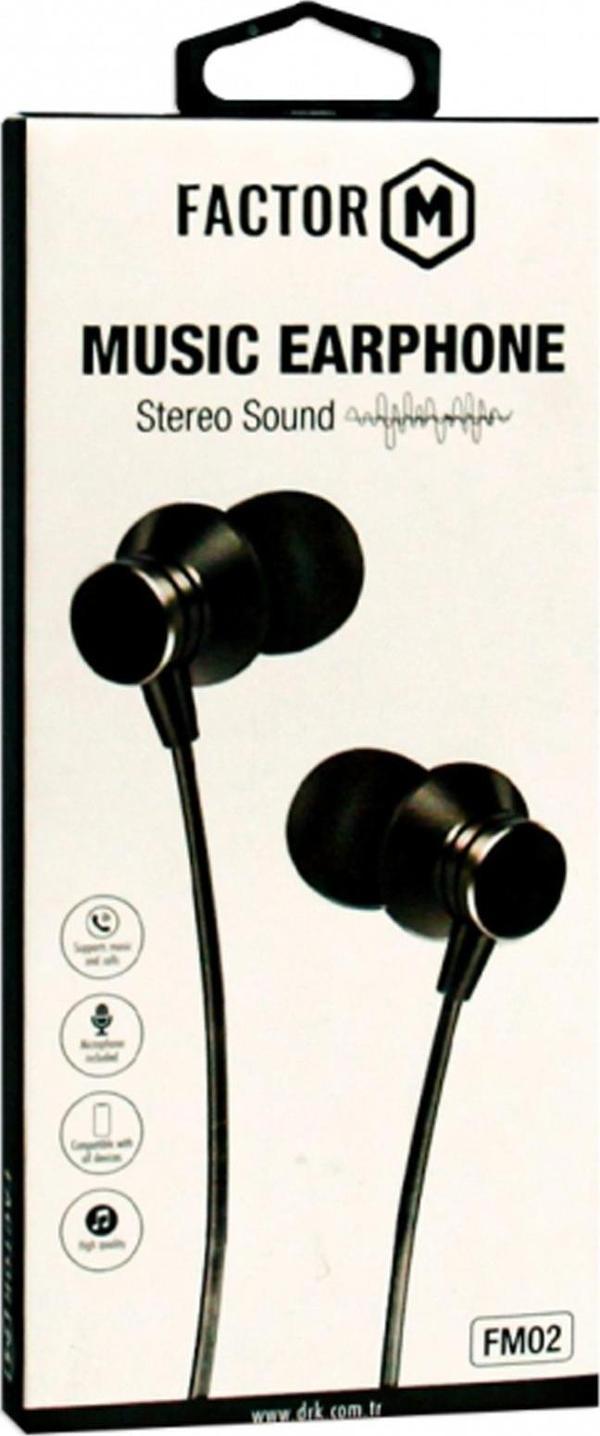 Factor-M FM02 Kulakiçi Mikrofonlu Kablolu Kulaklık Siyah (FM­FM02SY) - Image 1
