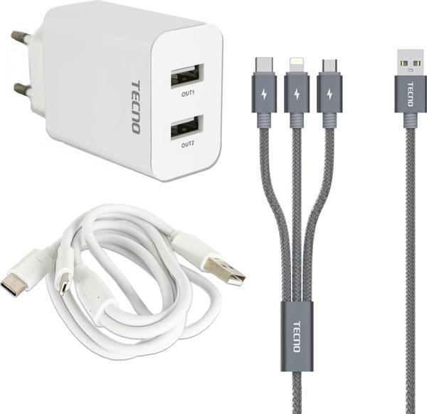 Tecno Casper Via G5 Çift UsbA & Type-C, Lightning, Micro Çıkışlı 3in1 Kablolu Hızlı Şarj Aleti - Image 1