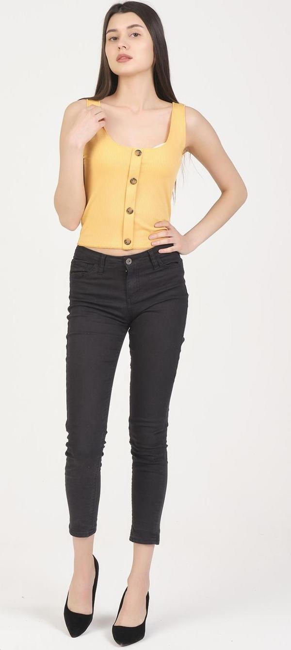 As Collection Sarı Düğmeli Kolsuz Kadın T-Shirt - Image 1