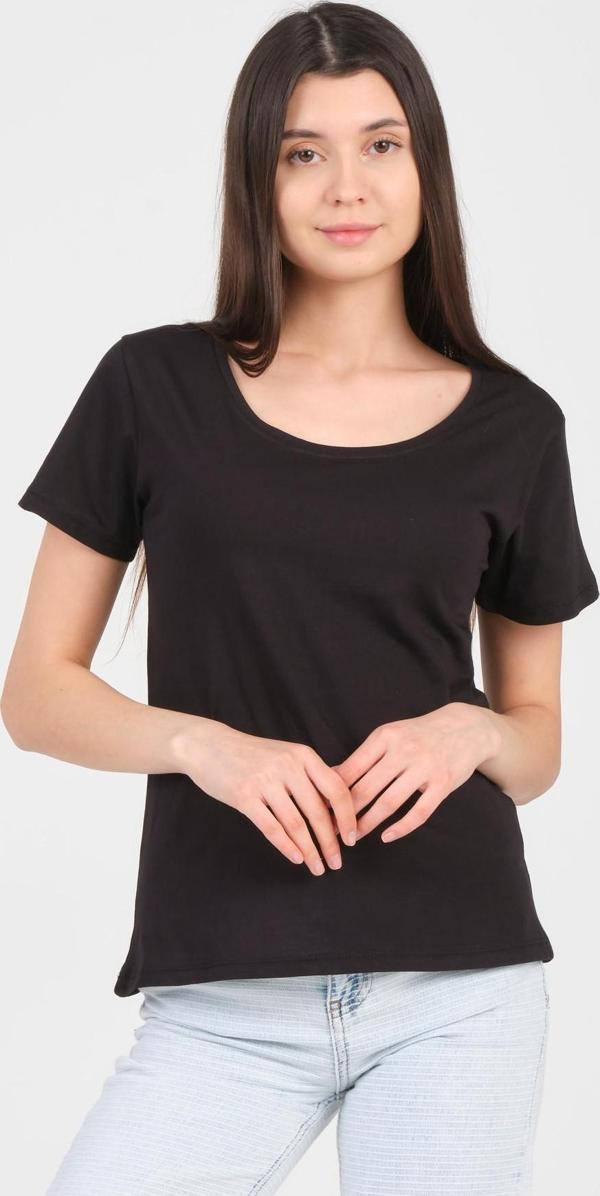 As Collection Siyah Kayık Yaka Kısa Kol Örme Kadın T-Shirt - Image 1