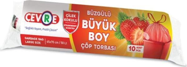 Çevre Büzgülü Çöp Torbası Büyük Boy Çilek 10'lu - Image 1