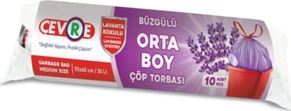 Çevre Büzgülü Çöp Torbası Lavanta Kokulu Orta Boy 10'lu 55 X 60 Cm - Image 1