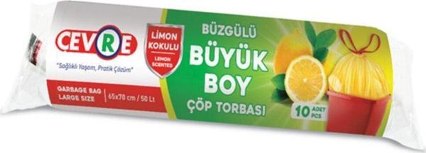 Çevre Büzgülü Çöp Torbası Limon Kokulu Büyük Boy 10'lu 65 X 70 Cm - Image 1