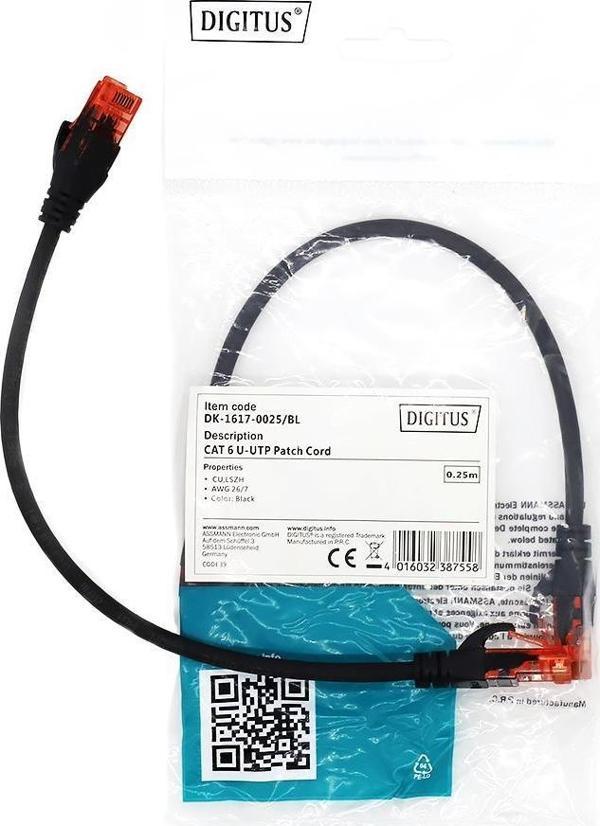 DİGİTUS PATCH CORD UTP CAT6 0.25 MT BLACK (10'LU PAKET) - Image 1