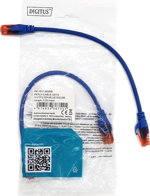 DİGİTUS PATCH CORD UTP CAT6 0.25 MT BLUE (10'LU PAKET) - Image 1