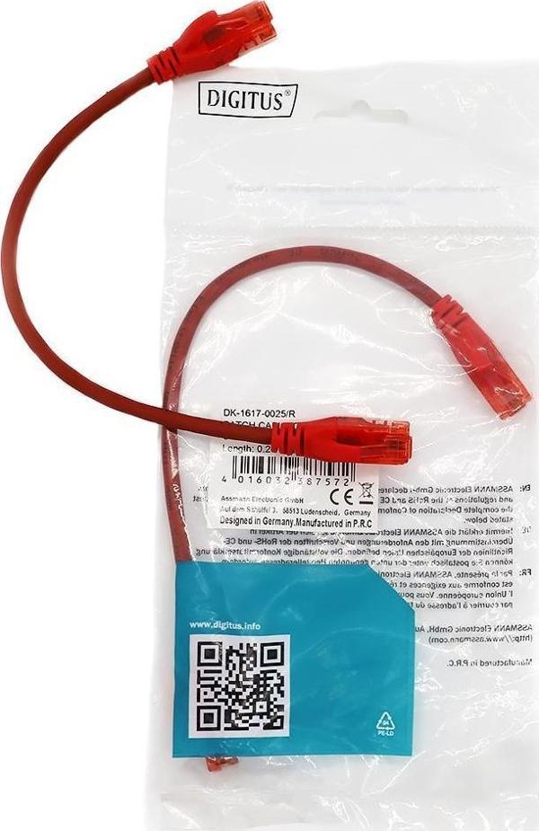 DİGİTUS PATCH CORD UTP CAT6 0.25 MT RED (10'LU PAKET) - Image 1