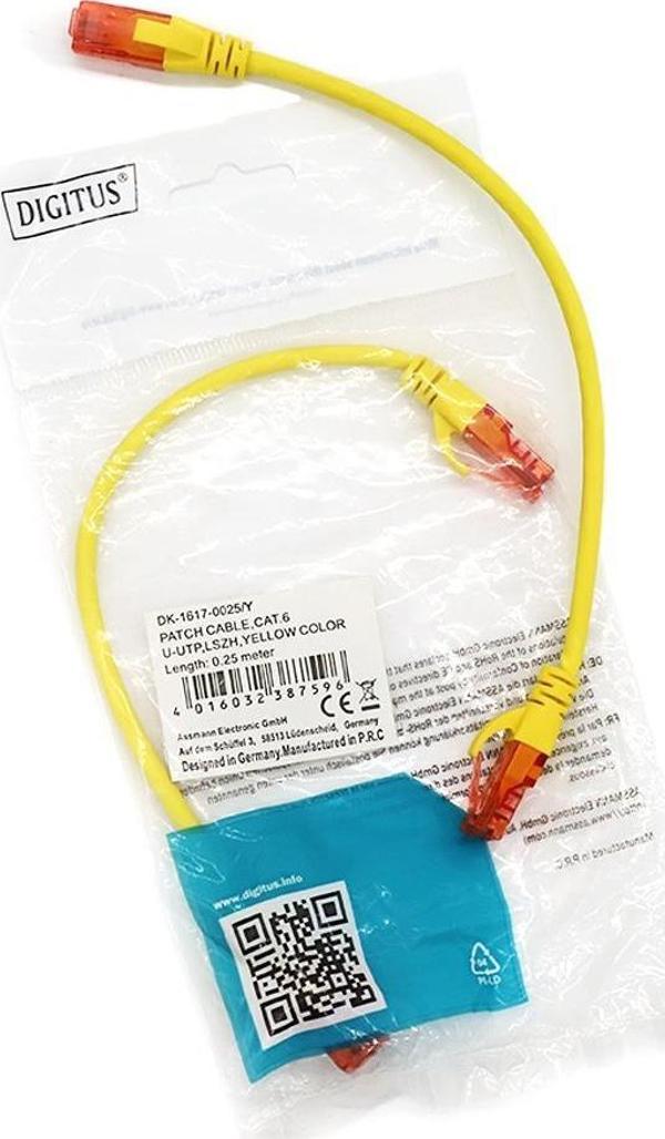 DİGİTUS PATCH CORD UTP CAT6 0.25 MT YELLOW (10'LU PAKET) - Image 1