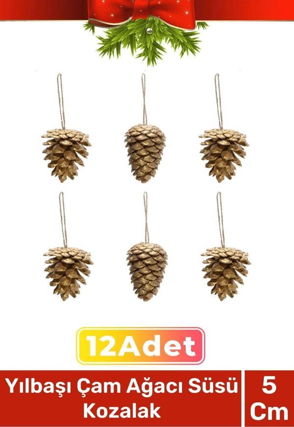 Özel Üretim Lüks Noel Parti Dekoratif Yeni Yıl Kış Yılbaşı Çam Ağacı Süsü Kozalak Altın 12'li - Image 1