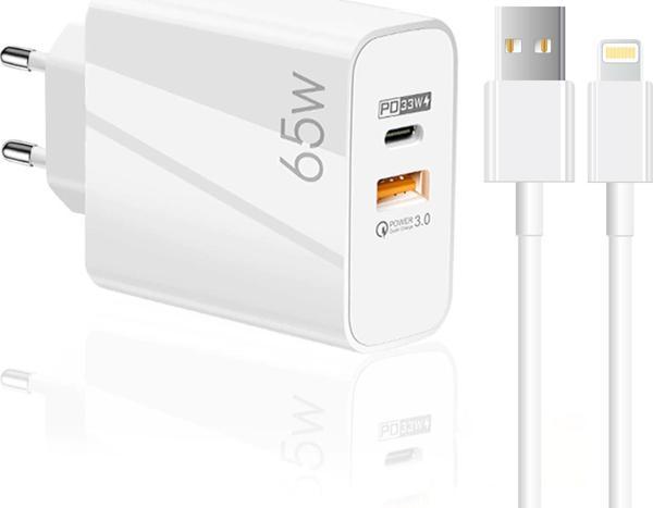 Winex Mobile 65W UsbA PD33W Quick Charger 3.0 UsbA to Lightning 3m Kablolu Hızlı Şarj Aleti Set - Image 1