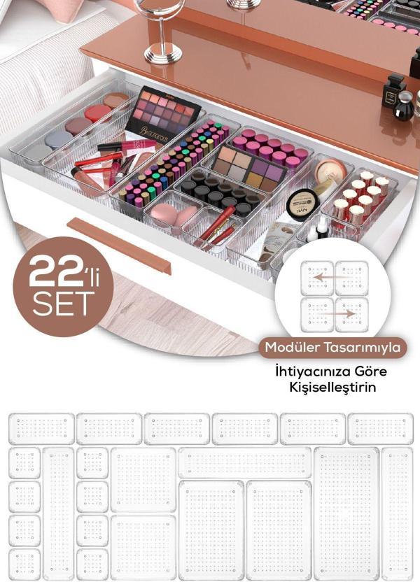 Vienev 22 Parça Takı Makyaj Dolap İçi-Çekmece İçi Düzenleyici Organizer - Image 1