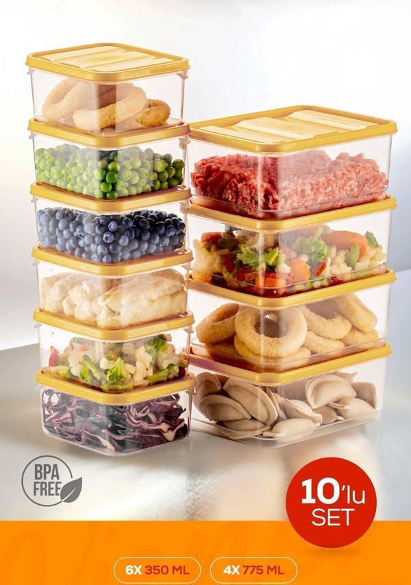 Vienev 10lu Buzdolabı Düzenleyici Organizer Mikrodalgaya Uygun Difriz Saklama Kabı Sarı - Image 1