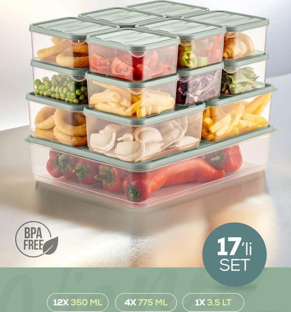 Vienev 17li Buzdolabı Düzenleyici Organizer Mikrodalgaya Uygun Difriz Saklama Kabı Mint - Image 1