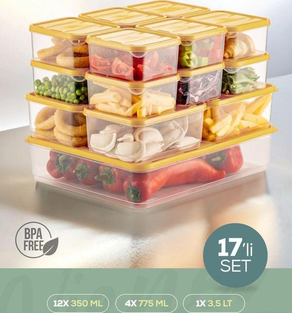 Vienev 17li Buzdolabı Düzenleyici Organizer Mikrodalgaya Uygun Difriz Saklama Kabı Sarı - Image 1