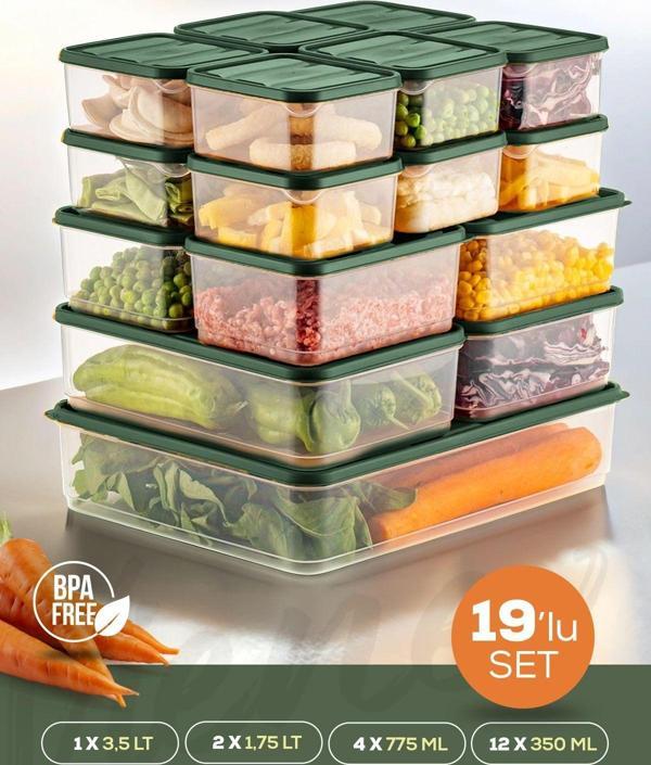 Vienev 19lu Buzdolabı Düzenleyici Organizer Mikrodalgaya Uygun Difriz Saklama Kabı Yeşil - Image 1